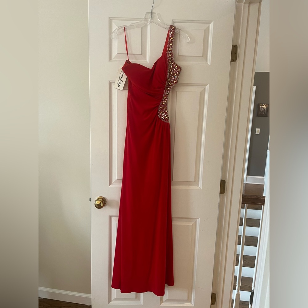 NWT-one shoulder red event dress with cut out-4